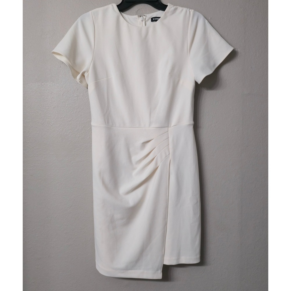Express Womens Off White Short Sleeve Tulip Skirt Sheath Dress Ivory Size S